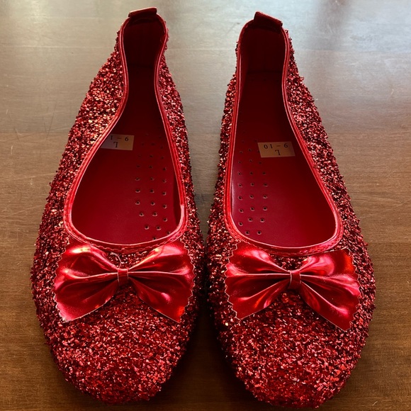 Red Glitter Flats with Bow (NWOT) - Picture 4 of 10